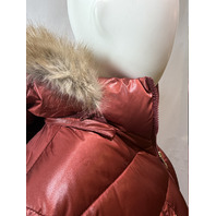 MICHAEL KORS WOMEN'S FAUX FUR TRIM BELTED PUFFER JACKET COLOR CHERRY SIZE XS