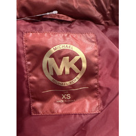 MICHAEL KORS WOMEN'S FAUX FUR TRIM BELTED PUFFER JACKET COLOR CHERRY SIZE XS