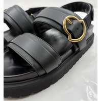 MONCLER BELL BUCKLE SANDALS M3538 WOMENS LEATHER SANDALS 39 EU 8.5 US BLACK