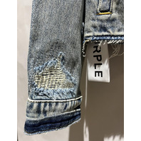 PURPLE BRAND LIGHT INDIGO PAINT SPLATTER DENIM JACKET P055-JLIA526 SIZE LARGE L