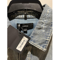 PURPLE BRAND LIGHT INDIGO PAINT SPLATTER DENIM JACKET P055-JLIA526 SIZE MEDIUM M