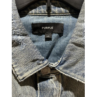 PURPLE BRAND PAINT SPLATTER LIGHT INDIGO DENIM JACKET P055-JLIA526 SIZE LARGE L