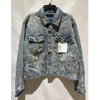PURPLE BRAND PAINT SPLATTER LIGHT INDIGO DENIM JACKET P055-JLIA526 SIZE LARGE L