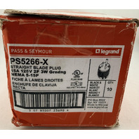 BOX OF 10 PASS & SEYMOUR LEGRAND PS5266-X STRAIGHT BLADE PLUG 15A 125V