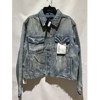 PURPLE BRAND MENS LIGHT INDIGO PAINT SPLATTER DENIM JACKET P055-JLIA526 SIZE XXL