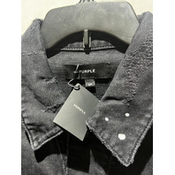 PURPLE BRAND MENS OVERDYED BLACK REPAIR DENIM JACKET P056-JBLR526 SZ SMALL S NWT