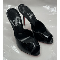 CHRISTIAN LOUBOUTIN ME DOLLY 100 BLACK PATENT MULES 1221318 B439 W51 SIZE 37 7US