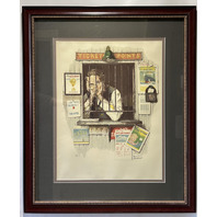 NORMAN ROCKWELL "TICKET SELLER" HAND SIGNED ORIGINAL LITHOGRAPH A/P WITH FRAME