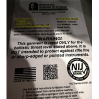 SPARTAN ARMOR SYSTEMS SLHIIIA-1 BODY ARMOUR CARRIER SIZE LARGE THREAT LEVEL IIIA