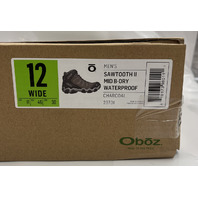 OBOZ MENS SAWTOOTH II MID B-DRY WATERPROOF HIKING SHOES CHARCOAL SIZE 12 WIDE