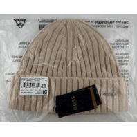 HUGO BOSS L HEROE HAT 50551001 MENS RIBBED CASHMERE LIGHT BEIGE BEANIE HAT