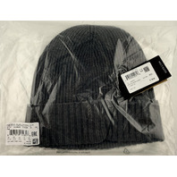HUGO BOSS FATI 50495306 MENS RIB-KNIT LOGO PLAQUE VIRGIN WOOL GREY BEANIE HAT