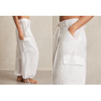 REISS WOMEN'S DRAWSTRING TIE-CUFF TORY CARGO TROUSER IN WHITE WW97 US SIZE 6