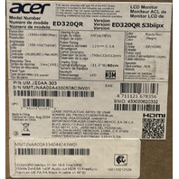 ACER NITRO EDO SERIES ED320QR VISIONCORE DISPLAY CURVED GAMING MONITOR FHD 180HZ