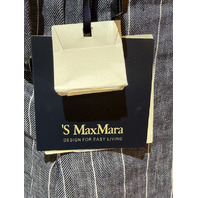 S MAX MARA WOMEN'S DENIM LOOK PINSTRIPE LINEN PANTS SAMPLE SMM CRESTA SZ 8