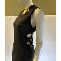 SANDRO PARIS SLEEVELESS SHORT DRESS WITH CUTOUTS AND VELVET TRIM SIZE 38 BLACK