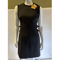 SANDRO PARIS SLEEVELESS SHORT DRESS WITH CUTOUTS AND VELVET TRIM SIZE 38 BLACK