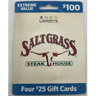 LOT OF 4 SALTGRASS STEAKHOUSE $25 DOLLAR GIFT CARDS ($100 TOTAL)