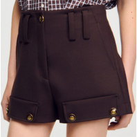 SANDRO PARIS SFPSH00515 ANTOINE SHORTS WITH BUTTON DETAIL SIZE 38 BROWN NWT