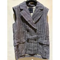 S MAX MARA WOMEN'S DENIM LOOK PINSTRIPE LINEN VEST SAMPLE BLACK SMM BALLO SZ 8