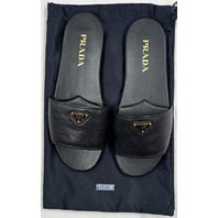PRADA MILANO CALZATURE DONNA SIZE EU 40 US 10 NERO NAPPA LOGO SLIDE SANDAL SHOES