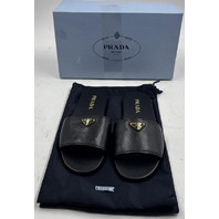 PRADA MILANO CALZATURE DONNA SIZE EU 40 US 10 NERO NAPPA LOGO SLIDE SANDAL SHOES