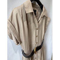 DONNA KARAN WOMEN'S LINEN BLEND BELTED MIDI SHIRTDRESS BEIGE 10746915 SZ 14