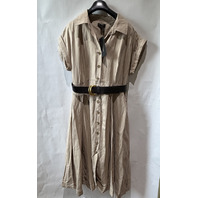 DONNA KARAN WOMEN'S LINEN BLEND BELTED MIDI SHIRTDRESS BEIGE 10746915 SZ 14