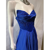 BLONDIE NITES BEADED DETAIL STRAPLESS SATIN GOWN IN ROYAL BLUE 5966BN SIZE 5