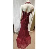 BARLINA BURGUNDY HIGH NECK PUFF SLEEVE GOWN WITH ATTACHED BOW TRAIN SIZE 6