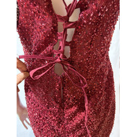 BARLINA BURGUNDY HIGH NECK PUFF SLEEVE GOWN WITH ATTACHED BOW TRAIN SIZE 6