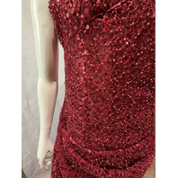 BARLINA BURGUNDY HIGH NECK PUFF SLEEVE GOWN WITH ATTACHED BOW TRAIN SIZE 6
