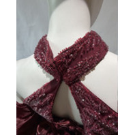 RUBY RED GOWN STRAPLESS SEQUINED FLOOR LENGTH SHEER MIDDRIFT WITH TRAIN SIZE 6