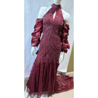 RUBY RED GOWN STRAPLESS SEQUINED FLOOR LENGTH SHEER MIDDRIFT WITH TRAIN SIZE 6