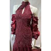 RUBY RED GOWN STRAPLESS SEQUINED FLOOR LENGTH SHEER MIDDRIFT WITH TRAIN SIZE 6