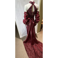 RUBY RED GOWN STRAPLESS SEQUINED FLOOR LENGTH SHEER MIDDRIFT WITH TRAIN SIZE 6