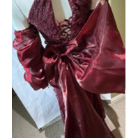 RUBY RED GOWN STRAPLESS SEQUINED FLOOR LENGTH SHEER MIDDRIFT WITH TRAIN SIZE 6