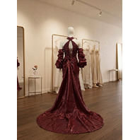 RUBY RED GOWN STRAPLESS SEQUINED FLOOR LENGTH SHEER MIDDRIFT WITH TRAIN SIZE 6