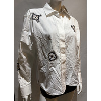 MAX MARA WOMEN'S EMBROIDERED POPLIN SHIRT OPTICAL WHITE SAMPLE MXM SHOCK MEDIUM