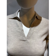 MAX MARA WOMEN'S RIB KNIT WOOL POLO SHIRT GOLD BEIGE MXM ALBERO SIZE M SAMPLE