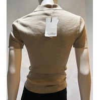 MAX MARA WOMEN'S RIB KNIT WOOL POLO SHIRT GOLD BEIGE MXM ALBERO SIZE M SAMPLE
