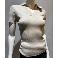MAX MARA WOMEN'S RIB KNIT WOOL POLO SHIRT GOLD BEIGE MXM ALBERO SIZE M SAMPLE