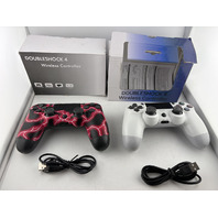 2* DOUBLESHOCK 4 WIRELESS CONTROLLER FOR PS4 ONE WHITE ONE RED LIGHTING PATTERN