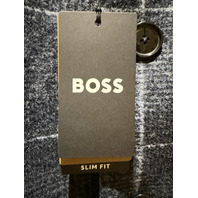 BOSS MENS H-HYDE-J-254 SLIM FIT COAT W PLAIN CHECK BLUE PATTERNED SIZE 36R NWT