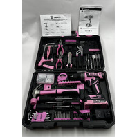 DEKO DKMT186-GP 186PC TOOL KIT WITH CORDLESS DRILL PINK SET W/BATT