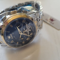OLEVS 6607G MENS SILVER GOLD & BLUE STAINLESS STEEL AUTOMATIC MECHANICAL WATCH