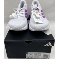 ADIDAS RUNFALCON 5 W JR3089 WOMENS SIZE 6 WHITE AND PURPLE RUNNING SHOES
