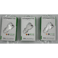 LOT OF THREE A CHARGED LIFE CL205 DUAL USB-A/ USB-C PORT 20W PD CAR CHARGER