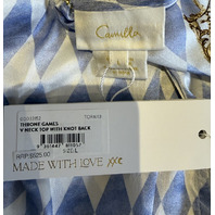 CAMILLA THRONE GAMES V NECK TOP WITH KNOT BACK SZ LARGE RRP $525.00 TOPA113