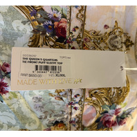 CAMILLA THE QUEENS QUATERS TIE FRONT PUFF SLEEVE TOP SZ: XL/XXL $650 TOPE044